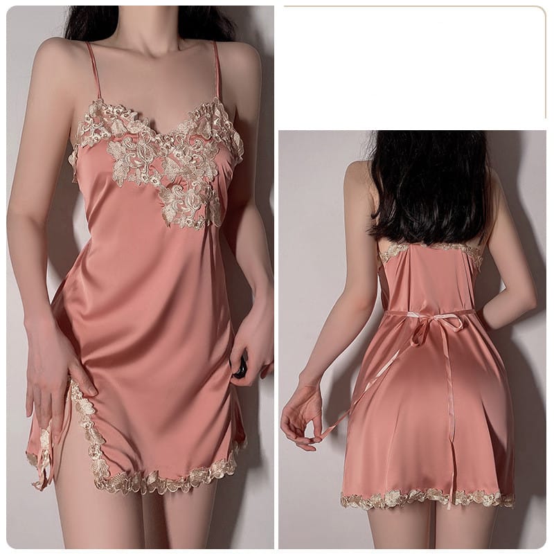 Sling Pajamas Women's Satin Lace Slit Belt Robe Homewear Set - Image 10